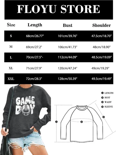 Vista 6 de FLOYU Sudadera de Sunday Funday para mujer, diseño gráfico de fútbol americano, para el día del partido, fin de semana, camiseta casual