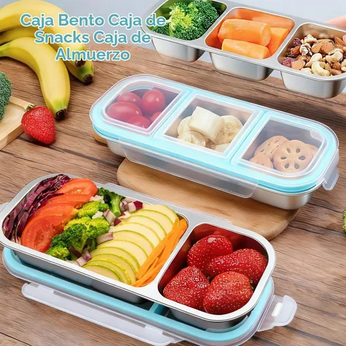 Vista 4 de Contenedores de almacenamiento de alimentos con tapa hermética, contenedores de aperitivos de acero inoxidable, caja de almuerzo de metal a prueba