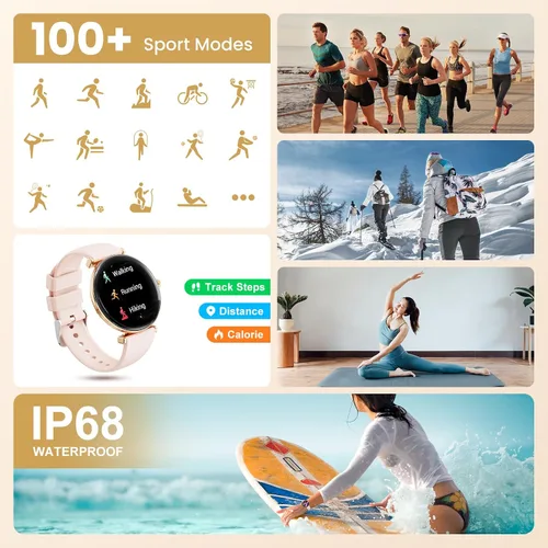 Vista 3 de Hwagol Relojes inteligentes para mujer compatibles con iPhone Android [llamadas/cuerpo delgado de metal], pantalla AMOLED microesférica de 1.43