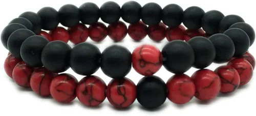 Vista 14 de CNLQ - Pulseras de larga distancia para parejas, regalo a juego, ágata mate de 0.315 in, cuentas de piedra (rojo elástico)