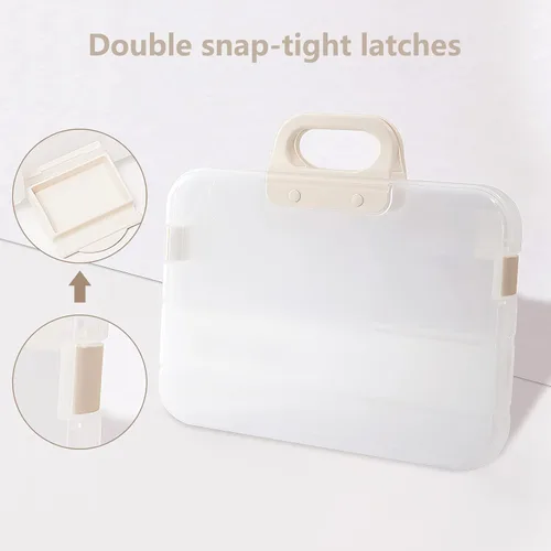 Vista 9 de Lemical Cajas de archivo transparentes de plástico portátil con mango A4 Cajas de archivo resistentes de gran capacidad Almacenamiento de papel