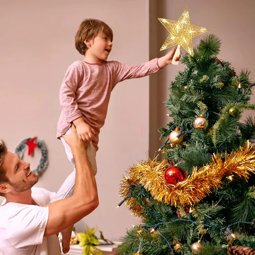 Vista 5 de BrizLabs Luces para la Punta del Árbol de Navidad, 9" con Enchufe, Luz de Estrella para la Copa del Árbol de Navidad, Certificado UL, 10 Luces