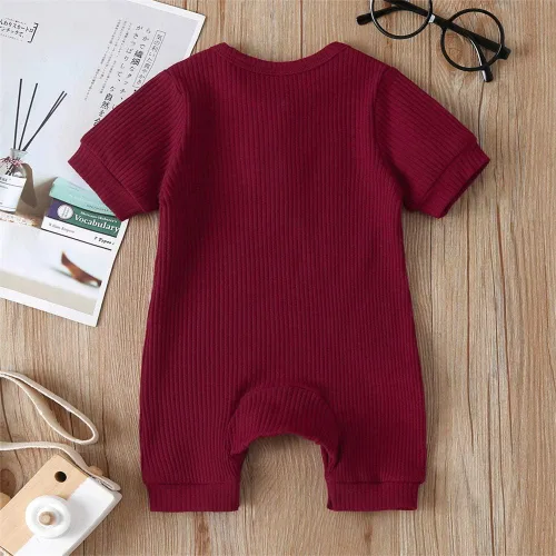 Vista 99 de Mameluco unisex de manga corta para bebé recién nacido, con botones, de una pieza, ropa de color sólido