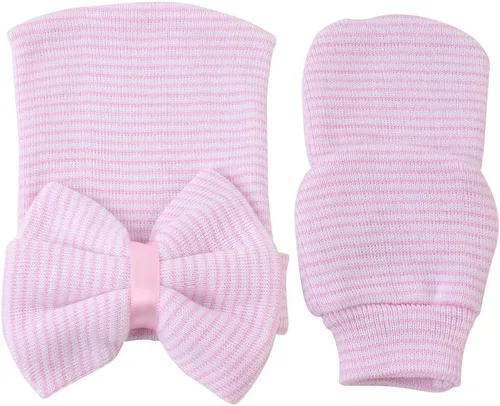 Vista 2 de Gorras y manoplas para recién nacidos, gorro de hospital para recién nacidos, guantes antiarañazos, set de regalo para niños y niñas