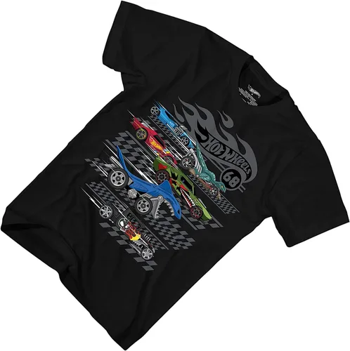 Vista 3 de Hot Wheels Short Sleeve Shirt - Boys Short Sleeve Tee - Cars Shirt Negro