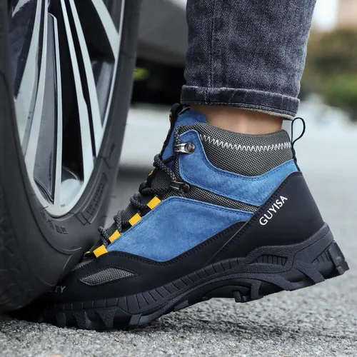 Vista 2 de AUVYI Botas de trabajo con punta de acero para hombres, botas cómodas antideslizantes de seguridad, botas industriales y de construcción