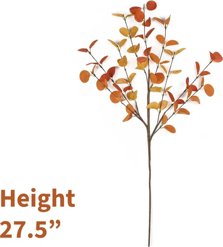 Vista 4 de HomeKaren Tallos de otoño, 6 piezas de hojas de otoño artificiales de eucalipto de 27.5 pulgadas, palillos florales de otoño, decoración de ramas