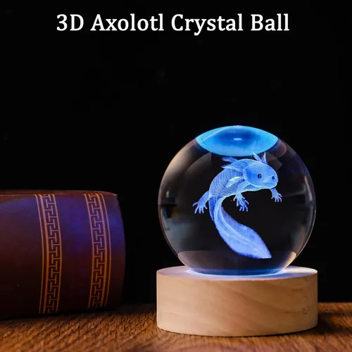 Vista 3 de Bola de Cristal 3D Axolotl de 60mm Axolotl Lámpara Nocturna de Juguete Regalos para Mujeres Esposa Novia Mamá Pareja Figura de Axolotl para Niñas