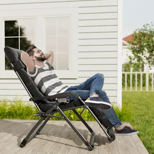 Vista 2 de UDPATIO Silla reclinable de gran tamaño para patio con cojín extraíble Negro Z-xl