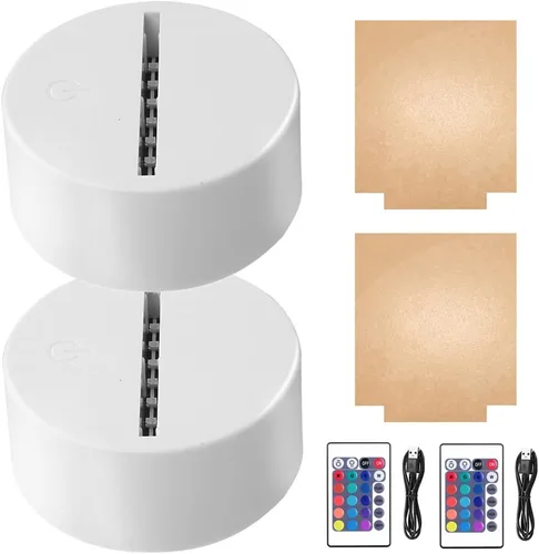 Vista 8 de Juego de 2 bases de lámpara LED de noche 3D con hoja acrílica cuadrada, base de gran tamaño incluye control remoto + cable USB, decoración de 16