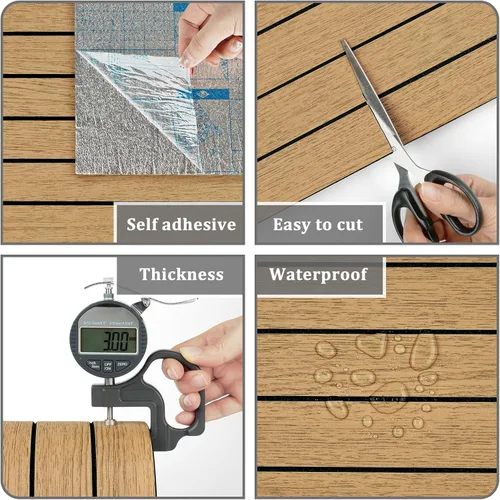 Vista 6 de Paneles de madera marrón para despegar y pegar, panel de listones de pared de madera sintética acústica con textura 3D, autoadhesivo, insonorizado