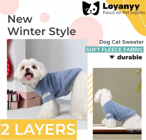 Vista 2 de Suéter de invierno para perros pequeños, ropa de felpa sólida para perro, suéteres cálidos y suaves para gatos, ropa de forro polar elástico