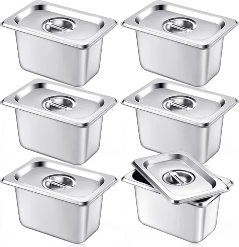 Vista 13 de Mifoci Paquete de 2 sartenes de vapor de acero inoxidable con tapa, 1/2 de tamaño x 4 pulgadas de profundidad, suministros de restaurante