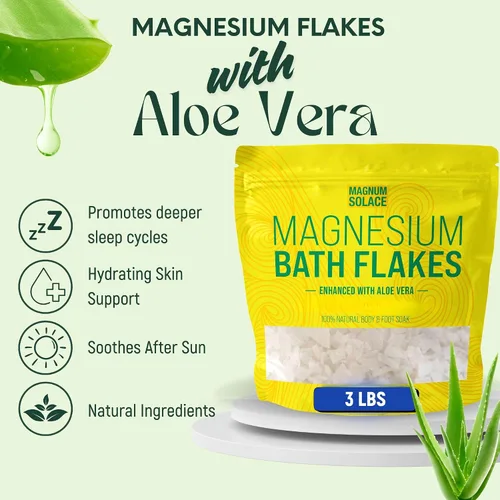 Vista 2 de Copos de baño de magnesio, sal del mar muerto, sales del mar muerto para remojar, copos de magnesio para baño, mejorados con aloe vera (3 libras)