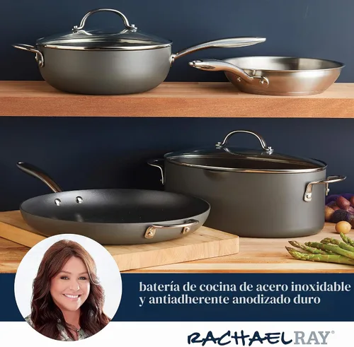 Vista 5 de Rachael Ray 80089 - Sartén antiadherente profesional con mango auxiliar y anodizado duro, 14 pulgadas - Gris