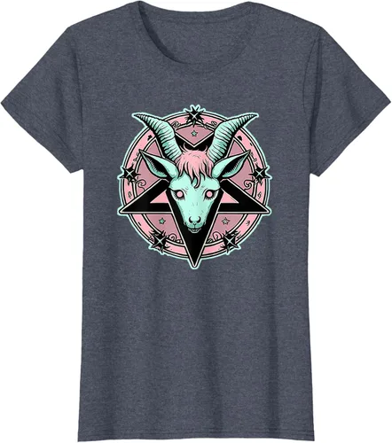 Vista 83 de Camiseta Kawaii Paste Creepy Goat Pentacle, Negro