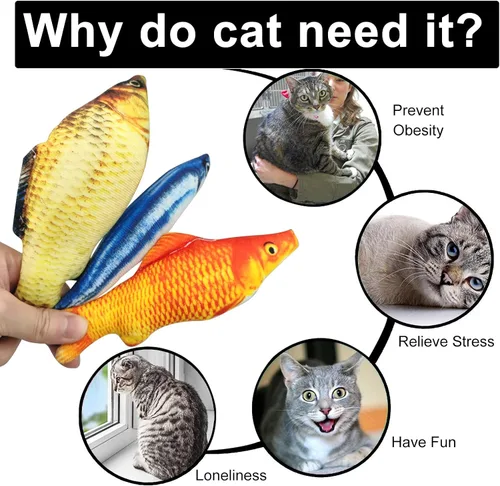 Vista 2 de WishLotus Juguetes de hierba gatera, paquete de 3 unidades, juguetes interactivos de peces para gatos rellenos de algodón con hierba gatera
