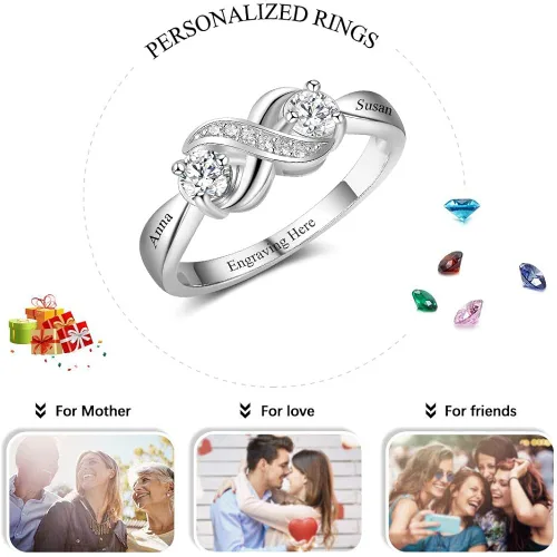 Vista 3 de Tian Zhi Jiao Anillos de compromiso personalizados con infinito para su personalización, 2 anillos de imitación para madres grabados con 2 nombres
