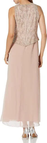 Vista 4 de J Kara Vestido largo con detalle en V con cuentas para mujer con bufanda