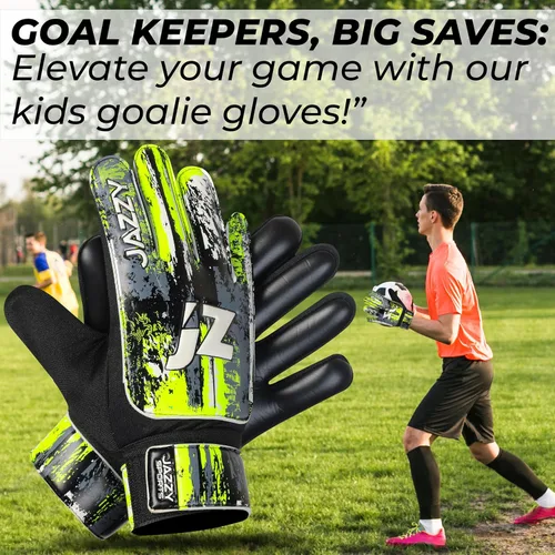 Vista 5 de Guantes de portero de fútbol para niños y jóvenes, guantes de portero antideslizantes con palma de látex de 4 mm y fuerte agarre, protección doble