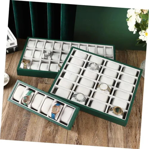 Vista 3 de LIFKOME 2pcs 6-grid Watch Storage Multi-function Watch Organizer Bracelet Display Tray Watch Holder Green Watches for Men Shop Bracelet Organizer