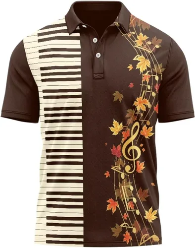Vista 10 de HUGS IDEA Camiseta casual retro para hombre, diseño de calavera de manga corta Nota musical de hoja de otoño