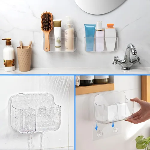 Vista 6 de Diesisa Organizador de Pared de 2 Piezas de Acrílico, Organizador Adhesivo Transparente para Puerta de Gabinete, Estantes de Baño para Pared, Sin