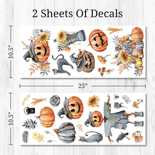 Vista 4 de Decalcomania - Calcomanías de pared para Halloween, juego de 31 calcomanías de decoración de calabazas de otoño para sala de estar, dormitorio