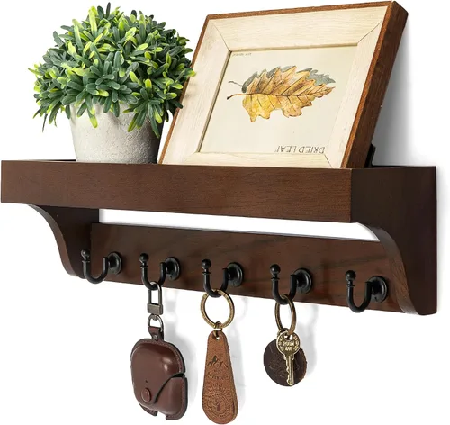 Vista 13 de Rebee Vision Soporte para llaves de 14 pulgadas - Acacia 5 Key Hooks, Cute Item Display, Retro Key Holder for Wall, Stylish Apartment Storage