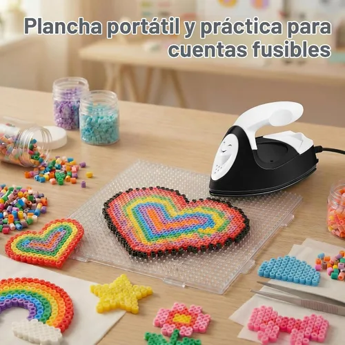 Vista 5 de Honoson - Plancha pequeña, térmica, portátil, práctica, con accesorios de base de carga, ideal para cuentas para planchar, parches, bricolaje, Negro