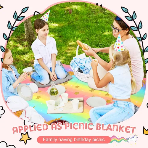 Vista 7 de Zhehao Mantel desechable de cumpleaños de unicornio de 108 x 54 pulgadas, mantel de plástico a rayas multicolor para fiesta de cumpleaños