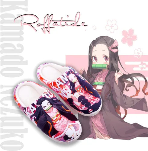 Vista 7 de Roffatide Anime Demon Slayer Fuzzy Slippers House Open Back Slippers Closed Toe Slippers Lightweight Rubber Sole Slippers