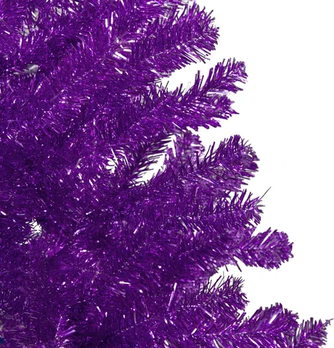 Vista 4 de Northlight Árbol de Navidad artificial de oropel morado metálico de 4.5 pies, sin iluminación