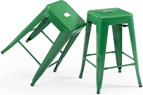 Vista 24 de Vogue Furniture Direct 24" Taburetes de bar de metal sin respaldo negros para interiores/exteriores, altura para encimera con asiento cuadrado