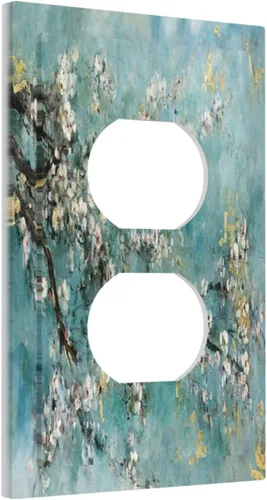 Vista 2 de Pintura al óleo de flores abstractas de 1 cuadrilla de interruptor de luz dúplex individual cubierta de salida placa de pared decorativa Placa