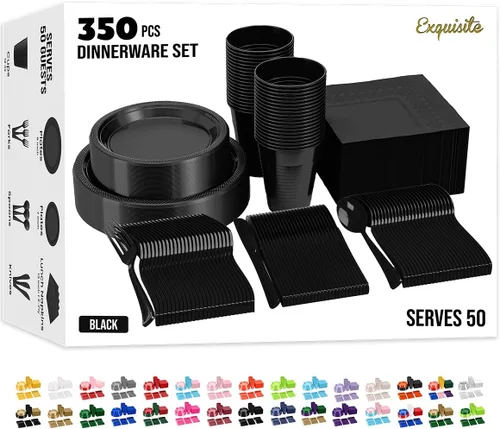 Vista 21 de Exquisite 350 Piezas Platos de Plástico de Cumpleaños Azules Para Fiestas, Juego de Platos Desechables de Cumpleaños Azules, 50 de Cada Juego