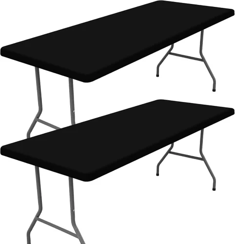Vista 22 de Moosfor Paquete de 2 manteles rectangulares de elastano de 4 pies, elásticos y ajustables para pícnic, cubierta de mesa de patio elástica y lavable