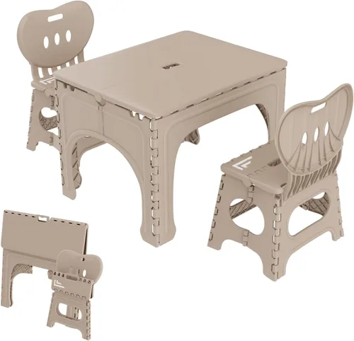 Vista 10 de UNICOO Juego de mesa y sillas plegables para niños, mesa y sillas plegables para niños, mesa de actividades plegable, mesa de picnic portátil, ideal