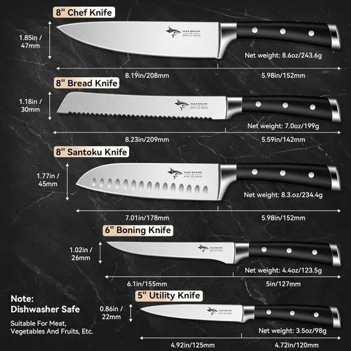 Vista 4 de MAD SHARK Juego de cuchillos de cocina de 5 piezas, juego de cuchillos de chef con mango ergonómico, cuchillos de cocina profesionales ultra