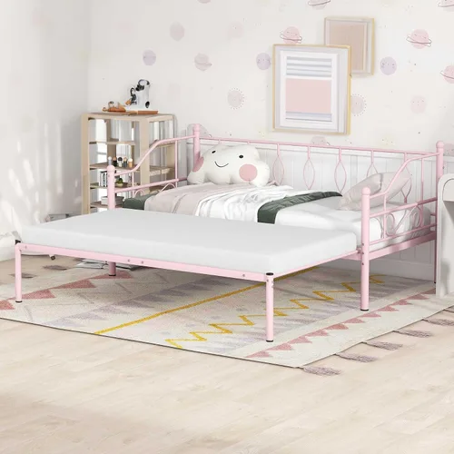 Vista 14 de Sofá cama individual con nido, marco de cámara de plataforma de metal moderno, sofá cama resistente para sala de estar, soporte de listones