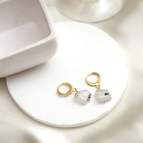 Vista 32 de Gempires Handmade Gemstone Hoop Earrings Raw Crystal Dangle Jewelry Hypoallergenic Gold Plated Lightweight Elegant Jewelry Gifts For Women