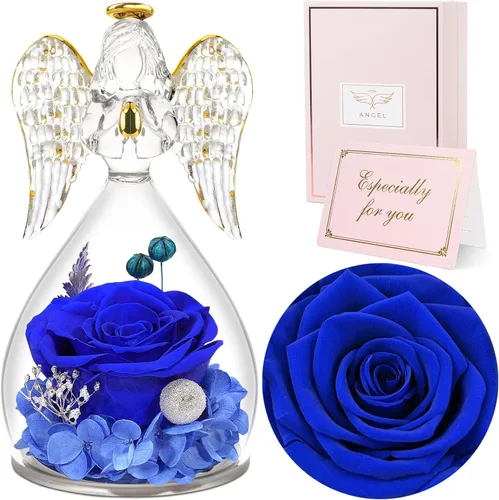 Vista 16 de Sunia Regalos para mamá, regalos de cumpleaños para mujeres, rosas reales preservadas en figura de ángel de cristal, flores eternas para la entrega