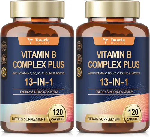 Vista 10 de Complejo de Vitamina B Plus 13 en 1 con Vitamina B1, B2, B3 (Niacina), B4, B5, B6, B7 (Biotina), B8 (Inositol), B9 (Ácido Fólico), B12, C, D3, K2