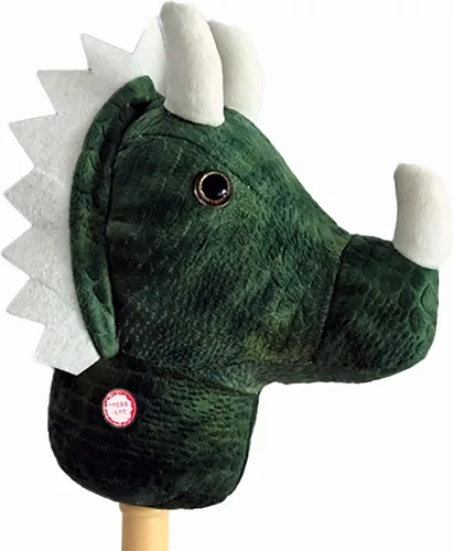 Vista 3 de Ponyland: Animal de palo de música, dinosaurio verde, botón de música, palo resistente de dos piezas con cabeza de animal de felpa suave colorida