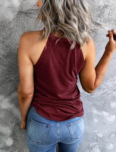 Vista 3 de Yuccalley Camiseta sin mangas para mujer, cuello alto, sin mangas, con espalda cruzada, estilo casual
