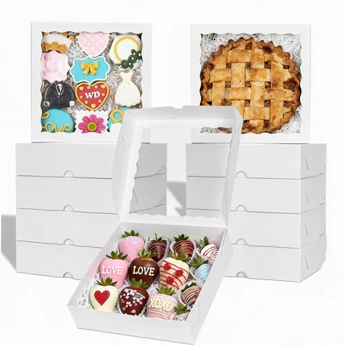 Vista 9 de TEMLQPACK 25 cajas de panadería marrones de 9 x 9 x 2.5 pulgadas con ventana para galletas, macarrón, fresas cubiertas de chocolate, mini pastel