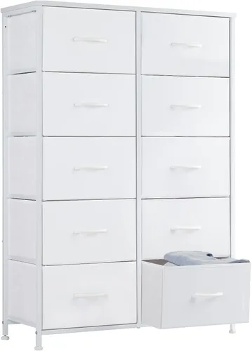 Vista 37 de Sweetcrispy Cómoda para dormitorio, cómoda de tela con 8 cajones, cómoda para armario, sala de estar, marco de acero resistente, parte superior
