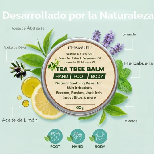 Vista 3 de Bálsamo de aceite de árbol de té, alivio de la picazón en la piel para erupciones calmantes, picor de deportista, pie de atleta, foliculitis