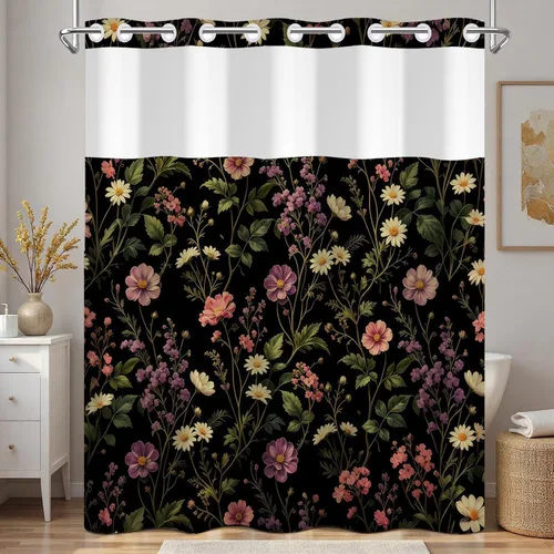 Vista 21 de No Hook Geometric Shower Curtain with Snap in Liner - 71″W x 74″L Waterproof Fabric with Mesh Top Window, Modern Abstract Triangle Design Bath