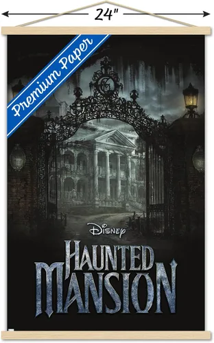 Vista 3 de Trends International Disney Haunted Mansion - Póster de pared de mansión, 22.37 x 34.00 pulgadas, paquete de impresión premium y colgador de madera